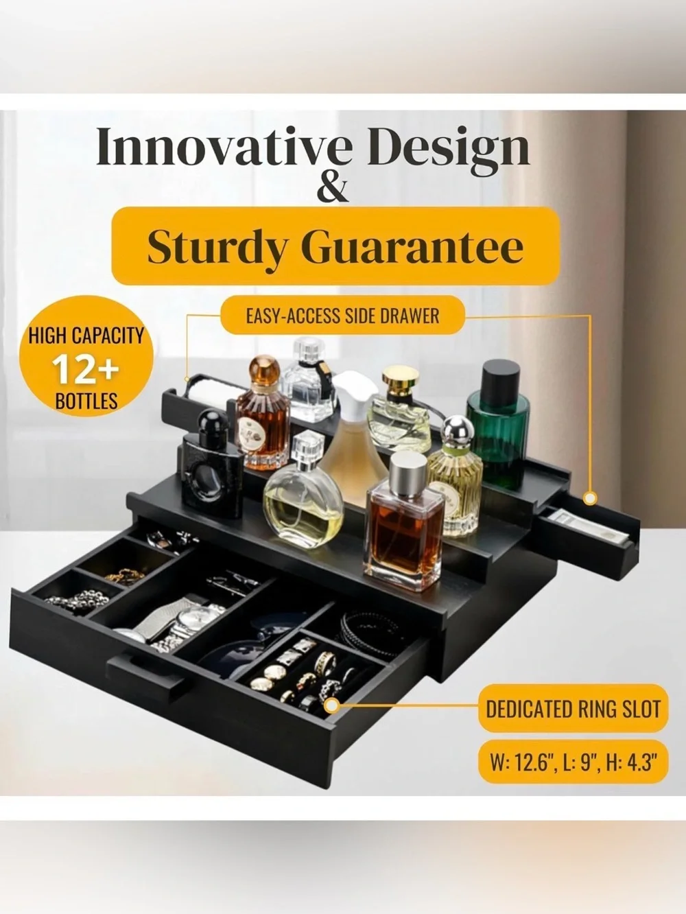 New Cologne Organizer for Men | 3-Tier Wooden Cologne Stand and Display Holder w
